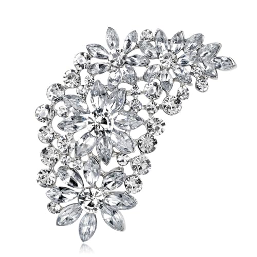 Image of Large Brooch Pin Austrian Crystal Leaf Shape Bouquet Rhinestone Scarf Decoration Wreath Cloth Brooches Pins For Women Girls