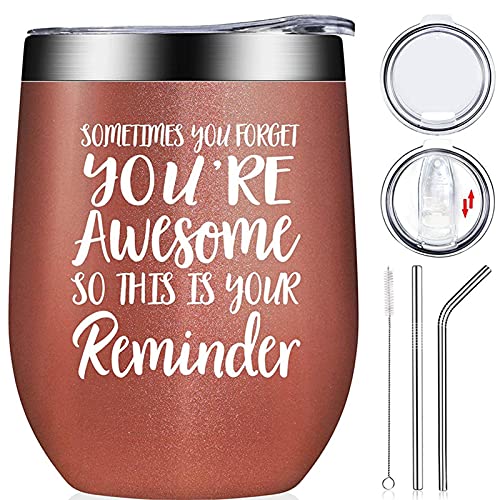 Wein-Tumbler 12 Oz Doppelwand Vacuum Insulated Weingläser Aus Edelstahl Weinbecher Mit Stroh, Deckel Und Bürste, BPA-freie Reise-Kaffeetasse Tasse Best Birthday-Geschenk Für Frauen, Kollegen, Freunde