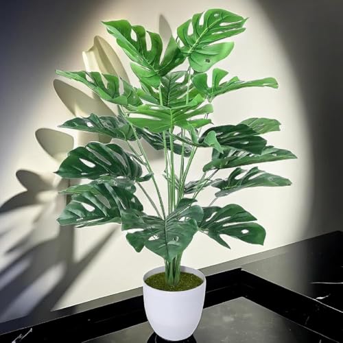 Image of Dekorly Fake Plants Artificial Floor Plants Large Tropical Palm Tree Tall Monstera Plant in Pot Faux Plants for Indoor Outdoor Home (Monstera | White Pot, Pack of One)