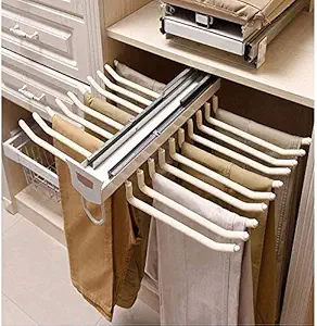 Pull Out Trousers Rack 22 Arms Steel Pull Out Pants Rack Pants Hanger Bar Clothes Organizers for Space Saving and Storage Maximum Load 33lbs Beige 23.4x18x5.7inch