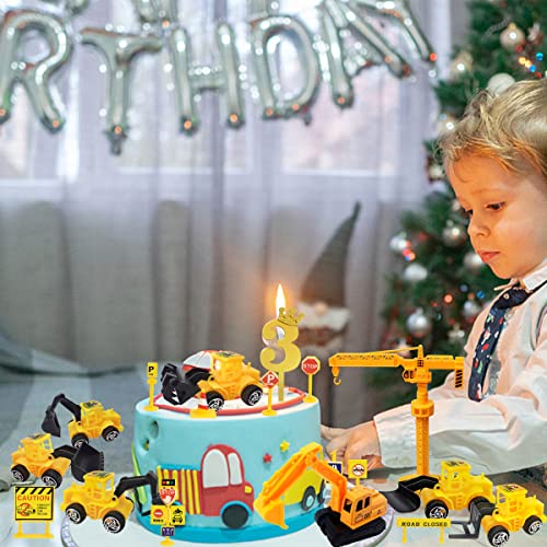 Taartdecoratie bouwplaats, 3 jaar, 20 stuks graafmachine taartdecoratie, derde verjaardag jongen, metalen kunststof… - Image 5