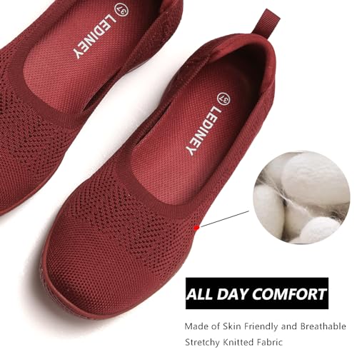 Lediney Women'S Flats Slip On Go Walk Shoes For Women Comfortable Walking Sneakers Knit Low Wedge Dressy Ballet Shoes Zapatos Para Mujer Red Size 11.5 thumb #3