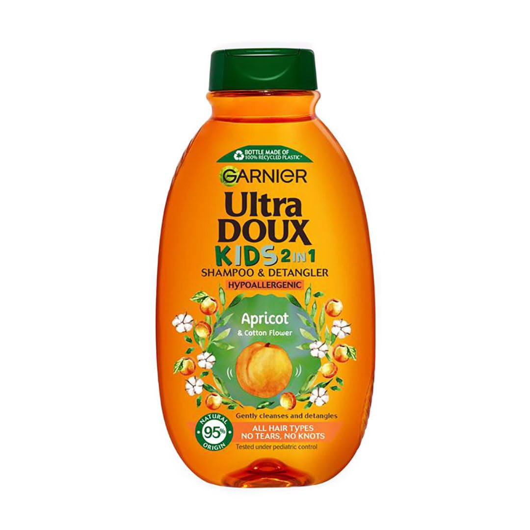 Garnier Ultra Doux Kids Apricot & Cotton Flower 2-in-1 Shampoo & Detangler Hypoallergenic for All Hair Types
