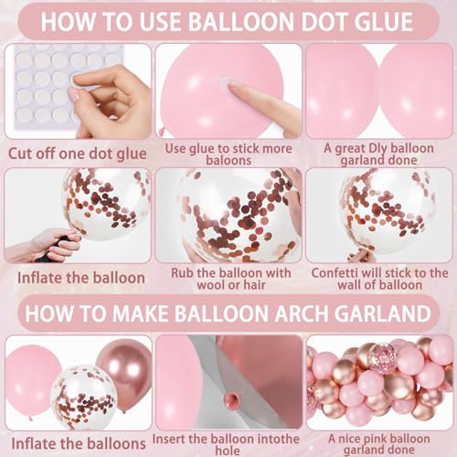 Image of Rose Gold Birthday Balloon Arch Garland Kit, 100Pcs Rose Gold Confetti Balloons, Pre-Strung Happy Birthday Banner, Elegant Party Decor for Women, Girls, Baby, Kids, Adults