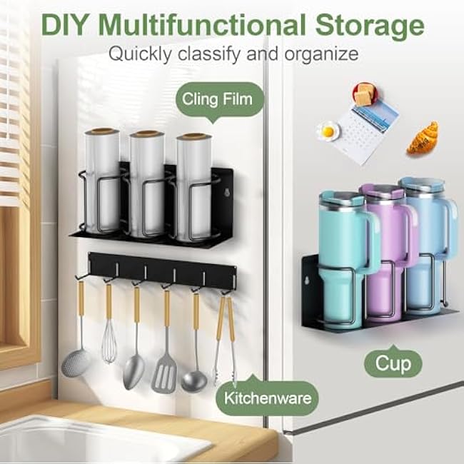 Magnetic Cup Holder for Stanlay 20/30/40oz Cups, Water Bottles and Tumblers Organizer, Flexible Removable Stanlay Cup Accessories for Kitchen Storage (2 PCs 3 Cup Organizers)