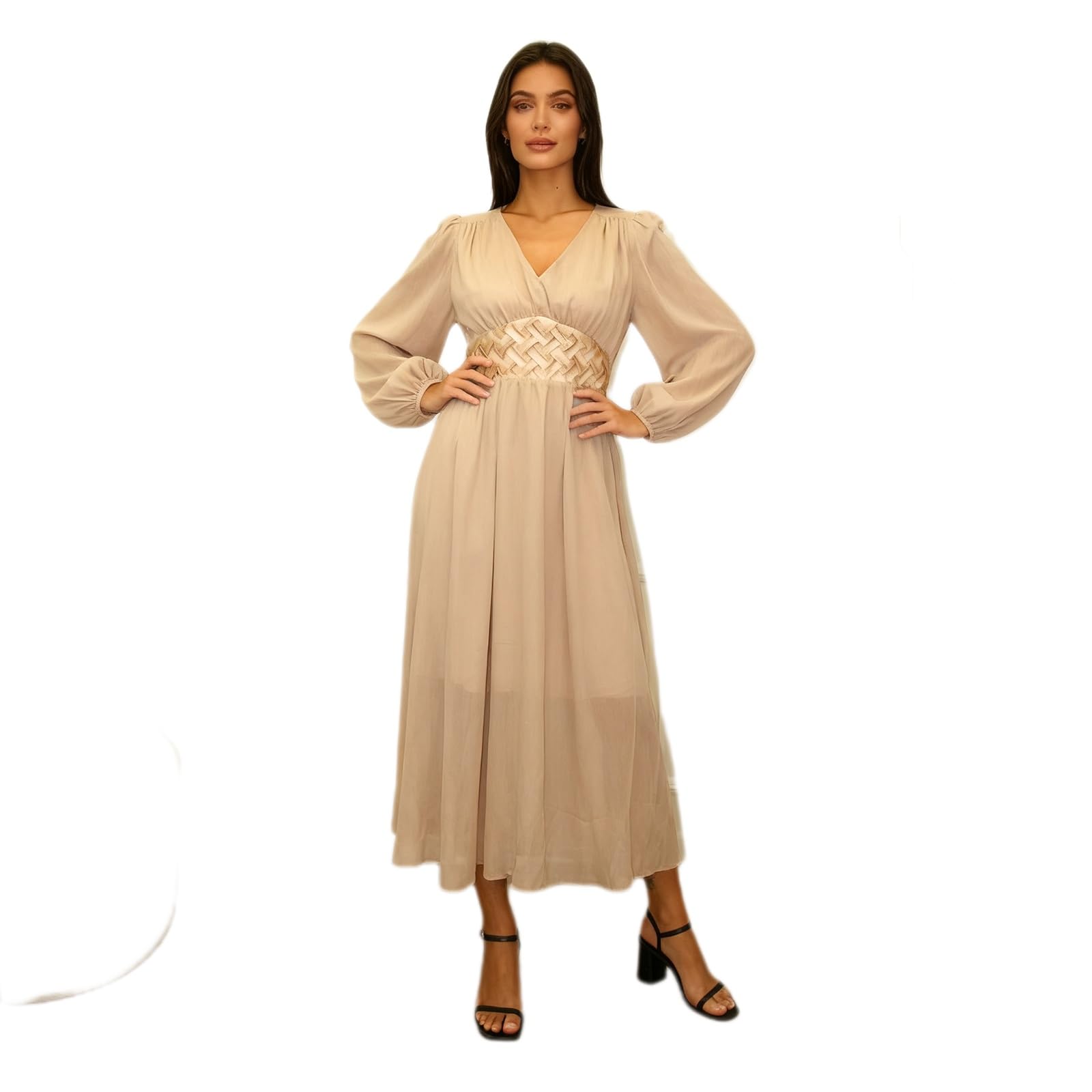 Vestido de noche para mujer, elegante, para bodas, mangas de farol, vestido de baile, línea A, vestido de invitado de boda, cuello en V, vestido maxi, vestido de fiesta, vestido de graduación, vestido
