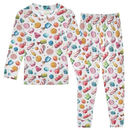 ALAZA Candy on White Christmas 2 Piece Pajama Set Long Sleeve Top and Pants Sleepwear Unisex