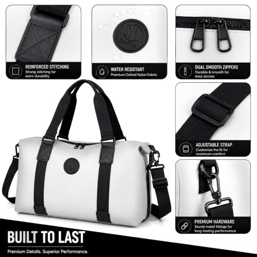 Image of Storite Travel Duffel Bag for Women & Men, Water-Resistant Nylon Weekender Bag with Adjustable Shoulder Strap, Lightweight Overnight Luggage Bag for Travel, Sports & Daily Use (White)