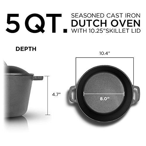 Commercial Chef 5 Quart Cast Iron Dutch Oven With Dome Lid & Handles, Preseasoned #TOP4