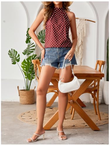 Image of RoseSeek Women's Tropical Paisley Halter Blouse Boho Shirt Vacation Tops