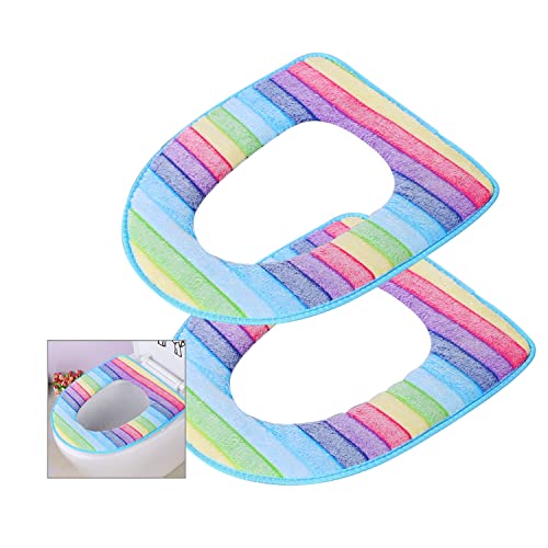 Friendjia 2-teiliges Premium-Toilettensitzkissen mit Klettverschluss, weicher, verdickter Toilettensitz, waschbar, wiederverwendbar – Lila Blau