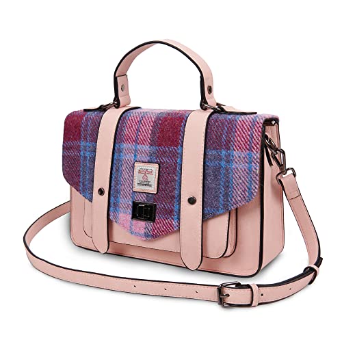 Harris Tweed Pink and Blue Tartan Large Satchel