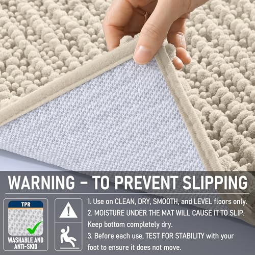 Image of OLANLY Bathroom Rug Mat 30x20, Thick Soft and Absorbent Chenille Bath Mat, Non-Slip Rubber Backing, Machine Washable Quick Dry Bath Rugs for Tub Shower Floor, Home Decor Accessories, Sand