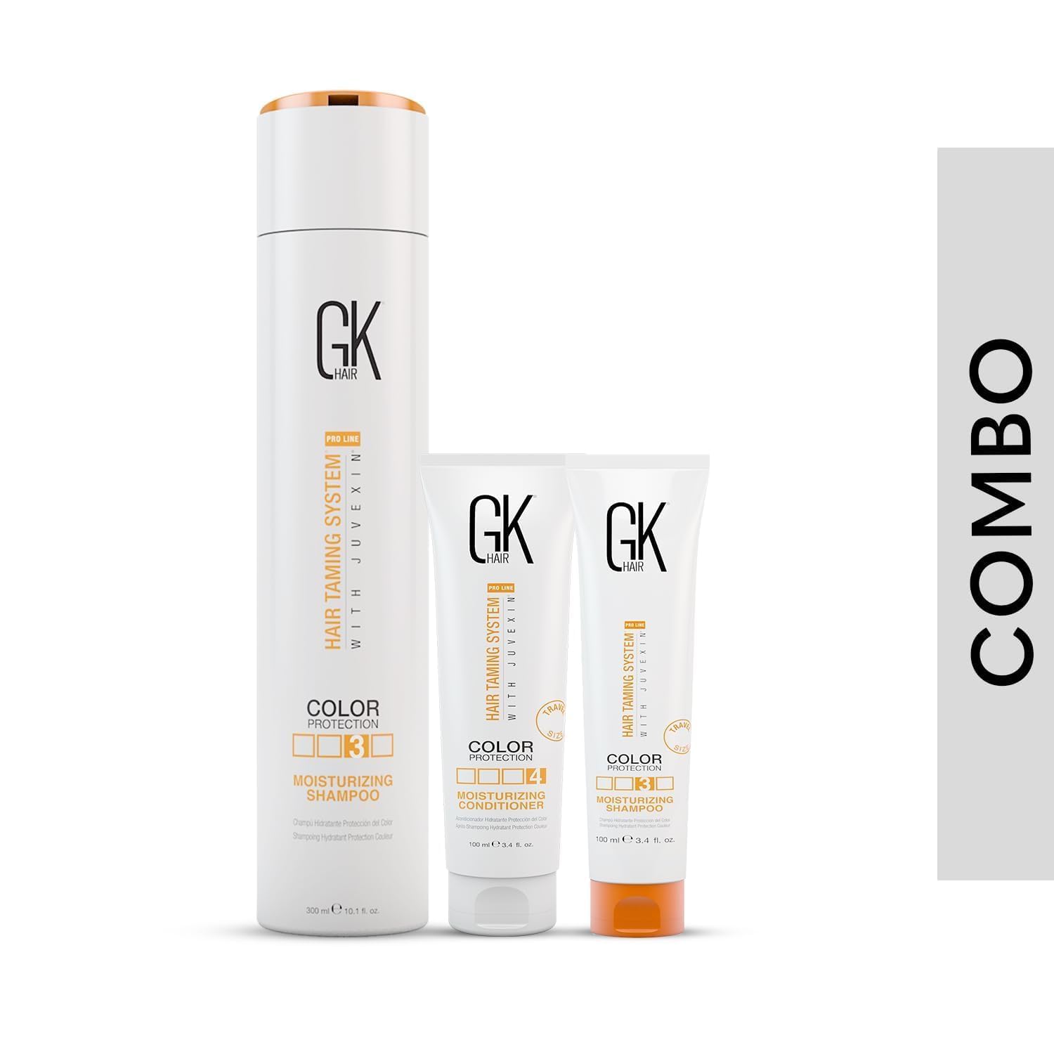 GK HAIR Shampooing hydratant 300 ml + shampoing de voyage 100 ml et après-shampoing 100 ml – Sans sulfate ni parabènes – Pour cheveux colorés, secs, gras et abîmés