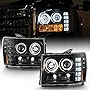 ACANII - For 2007-2013 GMC Sierra 1500 2500HD 3500HD [Black Edition] LED Halo Projector Headlights Headlamps Assembly