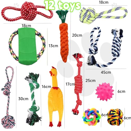 Aoksily Jouets pour Chien,12 Pièces de Jouet Chiot Chien,Corde Durable Indestructible à Mâcher pour Petit et Moyen – Image 3
