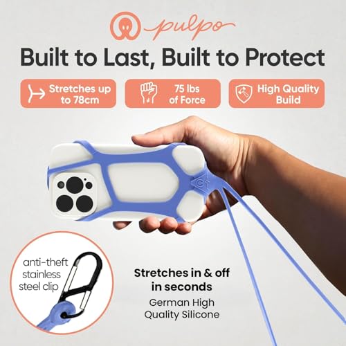 Image of Pulpo Safety Cell Phone Lanyard Lavender Fits Smartphones 6.1 inch to 6.8 inch - Anti Theft Phone Strap for Men & Women, Lanyards for Phones, Hiking Phone Holder & Cellphone Lanyard, Silicone Crossbody Straps