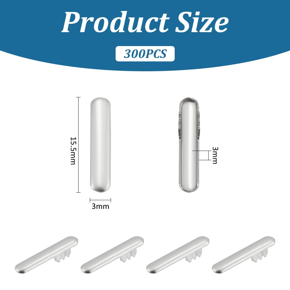 UNICRAFTALE about 300pcs Cord Crimp Ends Stainless Steel Cord Ends Metal Crimp Ends DIY Jewelry Cord Ends for Elastic String Cord Fastener Stopper Clip Crimp End for Binding Webbing Hanging 15.5x3x3mm - Image 3