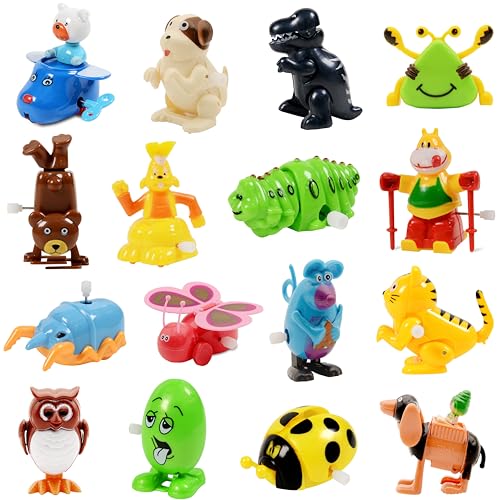 Nunki Toy Wind Up Toy,16 Pack Assorted Clockwork Toy Set(Contents and Color May Vary), Wind Up Animal Party Favors Toy Great Gift for Boys Girls Kids Toddlers