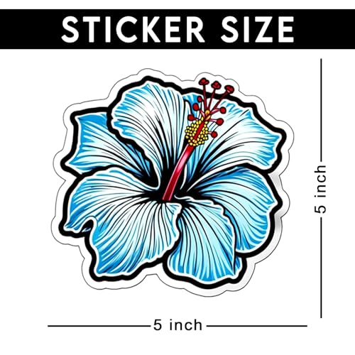 Image of Blue Hibiscus Flower Sticker Tropical Floral Vinyl Decal 5 Inch Waterproof Aesthetic Flower Sticker for Laptop Water Bottle Car Bumper Notebook Scrapbook Gift