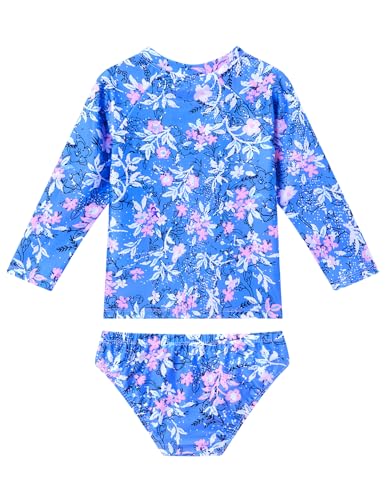 Image of Snowheart Girls Rash Guard Sets Long Sleeves Swimsuit 2 Pieces Tankini Bathing Suit Swimwear for Girls 3-12 Years Blue Flower