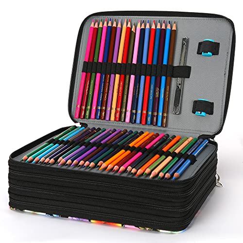 Image of Vomgomfom 200 Slots Pencil Case 4-Layer PU Leather, Handle, Black Flower