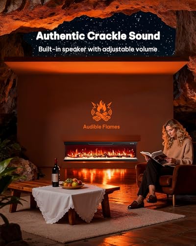 Image of Silonn 3-Sided Smart 50 inch Electric Fireplace, Alexa & App Control Fireplace with 15 Flame Colors, Electric Fireplace Inserts Logs, 5110 BTU Heat Output, Realistic Flame and Sound