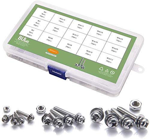 Preisvergleich Produktbild BULYZER 400Pcs M2 M3 M4 Kreuzschlitzschrauben Bolt Nut Lock Unterlegscheiben Maschinenschrauben Assortment Kit