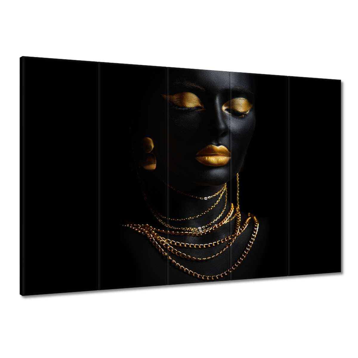 Obraz wydrukowany na płótnie Dekoracja ścienna 225 x 160 cm Złoty makijaż i złote łańcuchy nr H8886M_PC5N