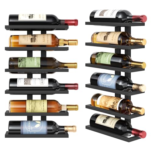 FAVOOSTY Wine Rack Wall Mounted 6 Tier Metal Wine Display Rack Wine Rack Storage Holder Display Rack for Kitchen Dining Room Bar Wine Cellar Black