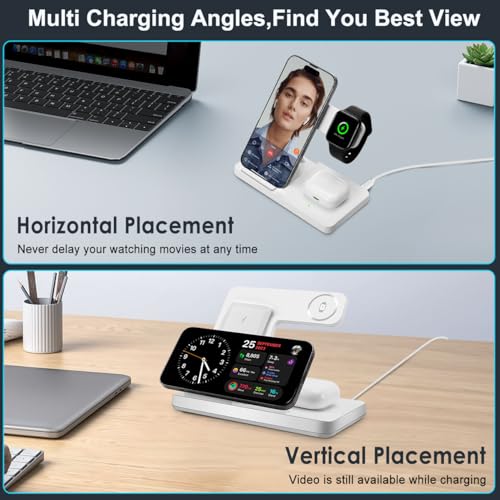 Image of Wireless Charger, 3 in 1 Charging Station for Multiple Devices, Wireless Charging Stand for iPhone 8-17 Series,iWatch 2-10 Series /Ultra /SE,AirPods4 /3 /2 /Pro(White)