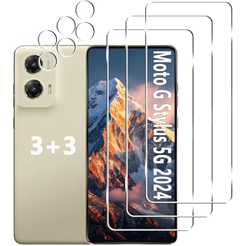 [3+3 Pack] Moto G Stylus 5G 2024 Screen Protector + Camera Lens Protector, 9H Tempered Glass, Anti Scratch, Easy Installation, Bubble Free, HD Screen Protector for Motorola Moto G Stylus 5G 2024 Cover