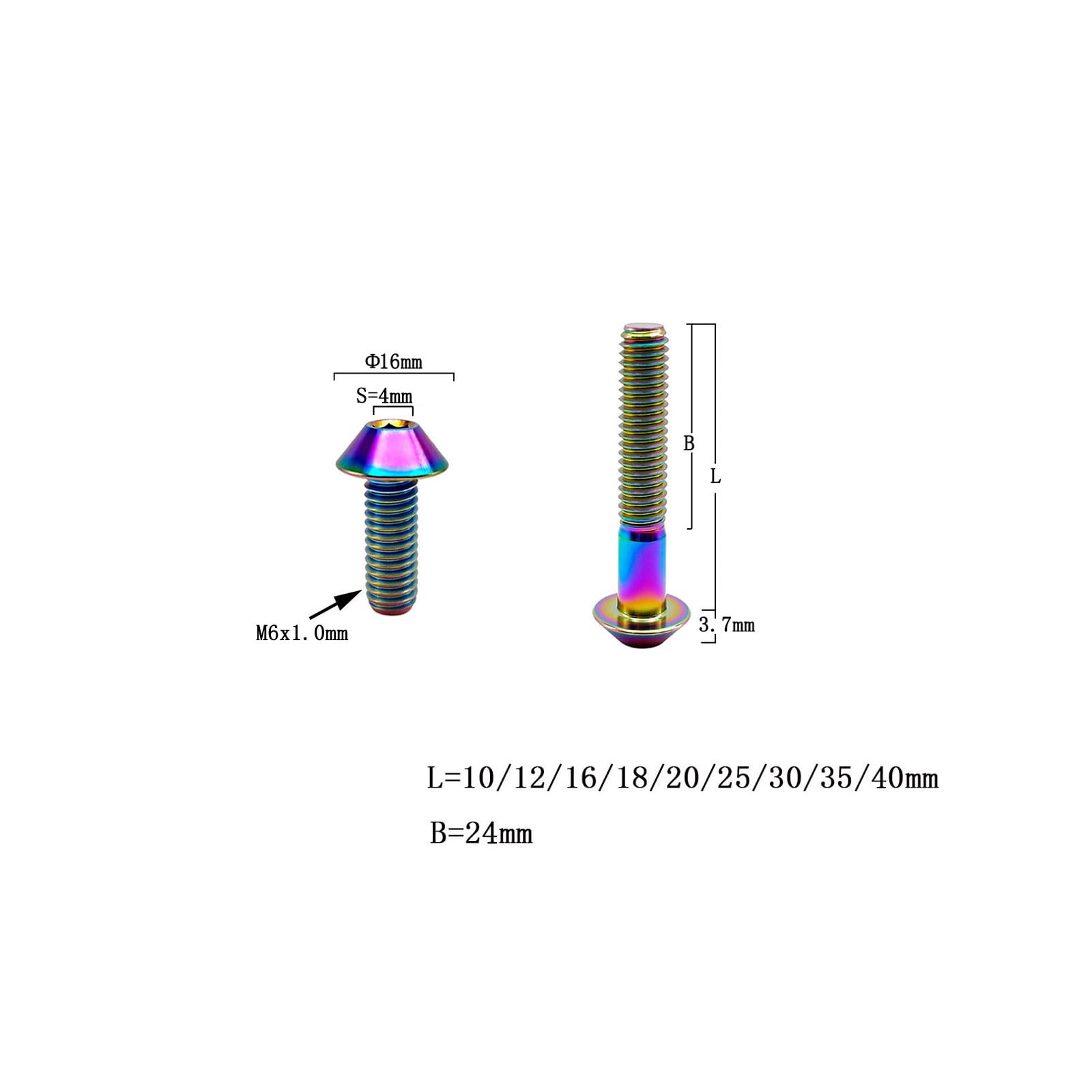 RISON Titanium bouten M6 x 1,0 x 16 mm titanium schroeven Torx titanium schroeven voor motorfietsen zeskantkop Dual Drive zwart titanium flensschroef 5 stuks