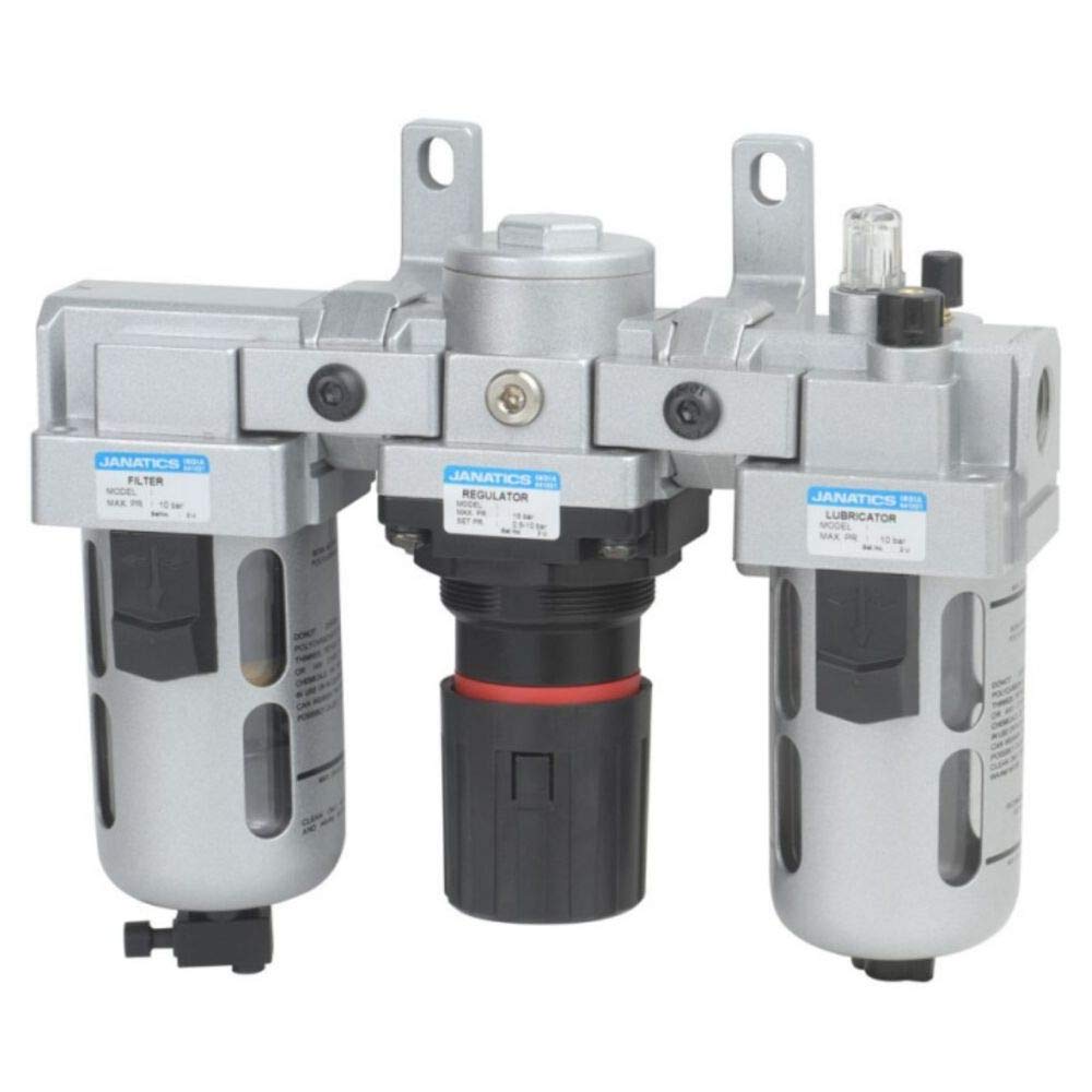 Janatics FRLM159314/W Filter Regulator Lubricator Modular with Wall mounting Bracket, Thready Size 1/2” NPT, 1/2” Body (5Micron,145 psi)