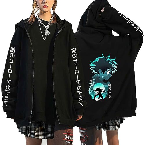 Trconk Divertido Sudaderas con Capucha Anime My Hero Academia Casual Imprimir Sudadera con Cremallera Hombre Mujer Manga Gráfico Neutro Manga Larga Tops XXS~4XL-A||XXS
