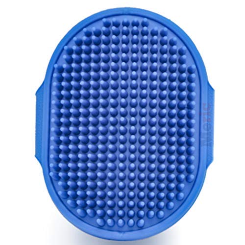 Meric Pet Shampoo Brush, Blue Grooming Glove, Rubber Massaging Bristles, Adjustable Hand Straps, for Dogs, Cats, Rabbits & Other Small…