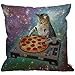 HGOD DESIGNS Poszewka na poduszkę zabawna kosmos kot i pizza ozdobna poszewka na poduszkę dom dekoracyjna dla mężczyzn/kobiet/chłopców/dziewcząt salon sypialnia sofa krzesło 45 x 45 cm poszewka na poduszkę