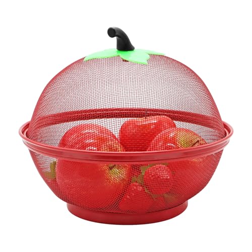 Aleker Corbeille à fruits, Panier à fruits en maille en forme de pomme ROUGE avec couvercle, Corbeilles à fruits durables en fil métallique pour la...