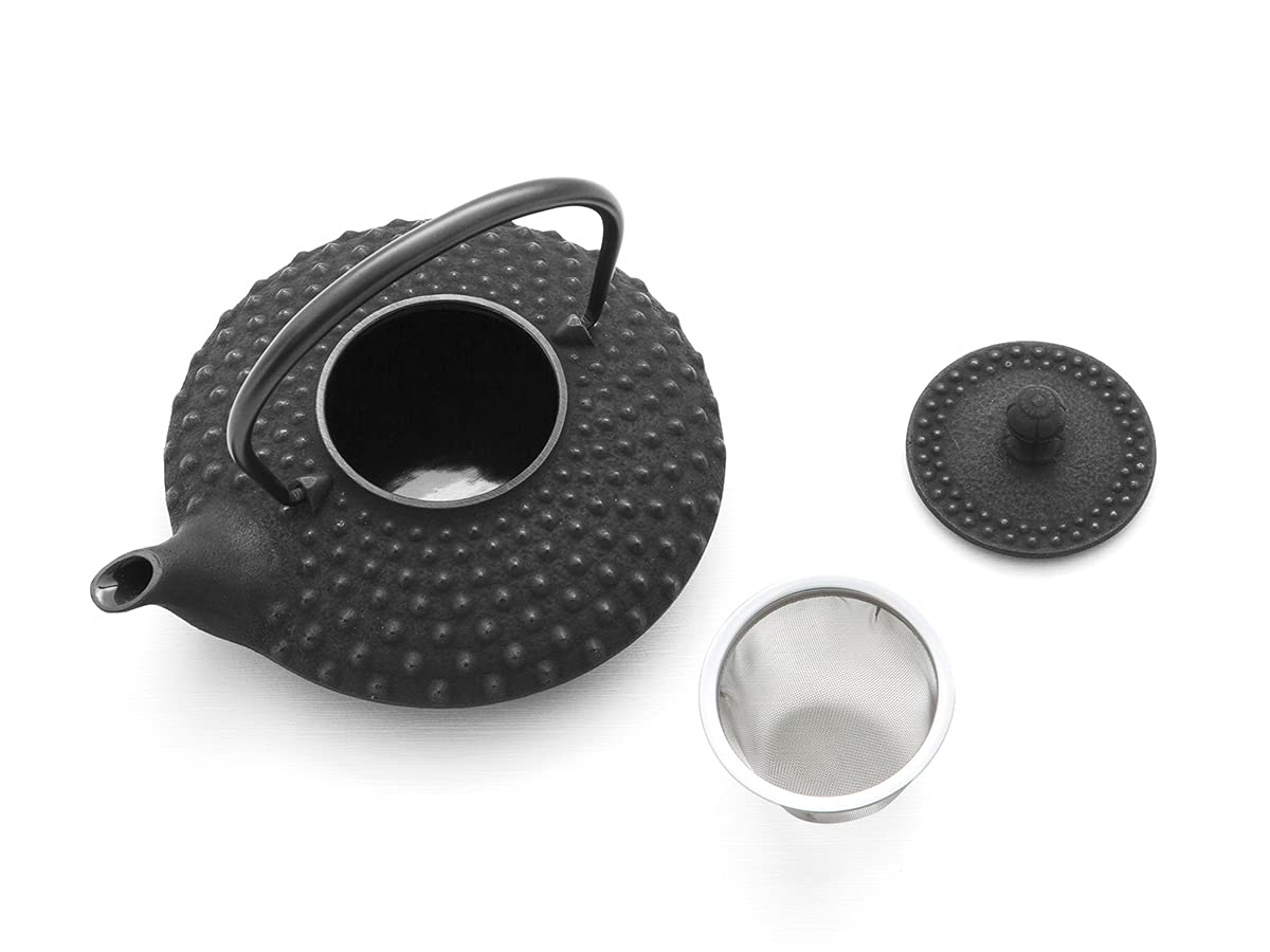 Iwachu Teekanne Gusseisen. Japanische Kyusu Hira Arare, Original, Schwarz 500ml, 0,5 Liter Sieb-Einsatz Edelstahl. Innen Emailliert