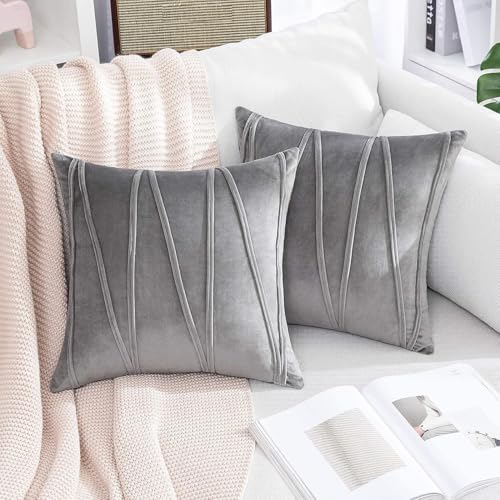 Image of Khooti Velvet Striped Cushion Cover Pack of 1-34 inchX34 inch /86X86 Cm | Light Grey | Soft Pillow Covers Cushion Case for Sofa Bedroom Living Room Chair Car, Cushion Cover with Zig Zag Pattern