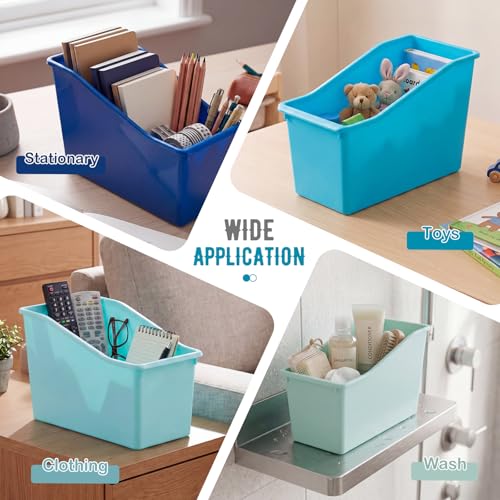 Image of Geetery 12 Pcs Plastic Book Bins for Classroom, Blue Color Scheme
