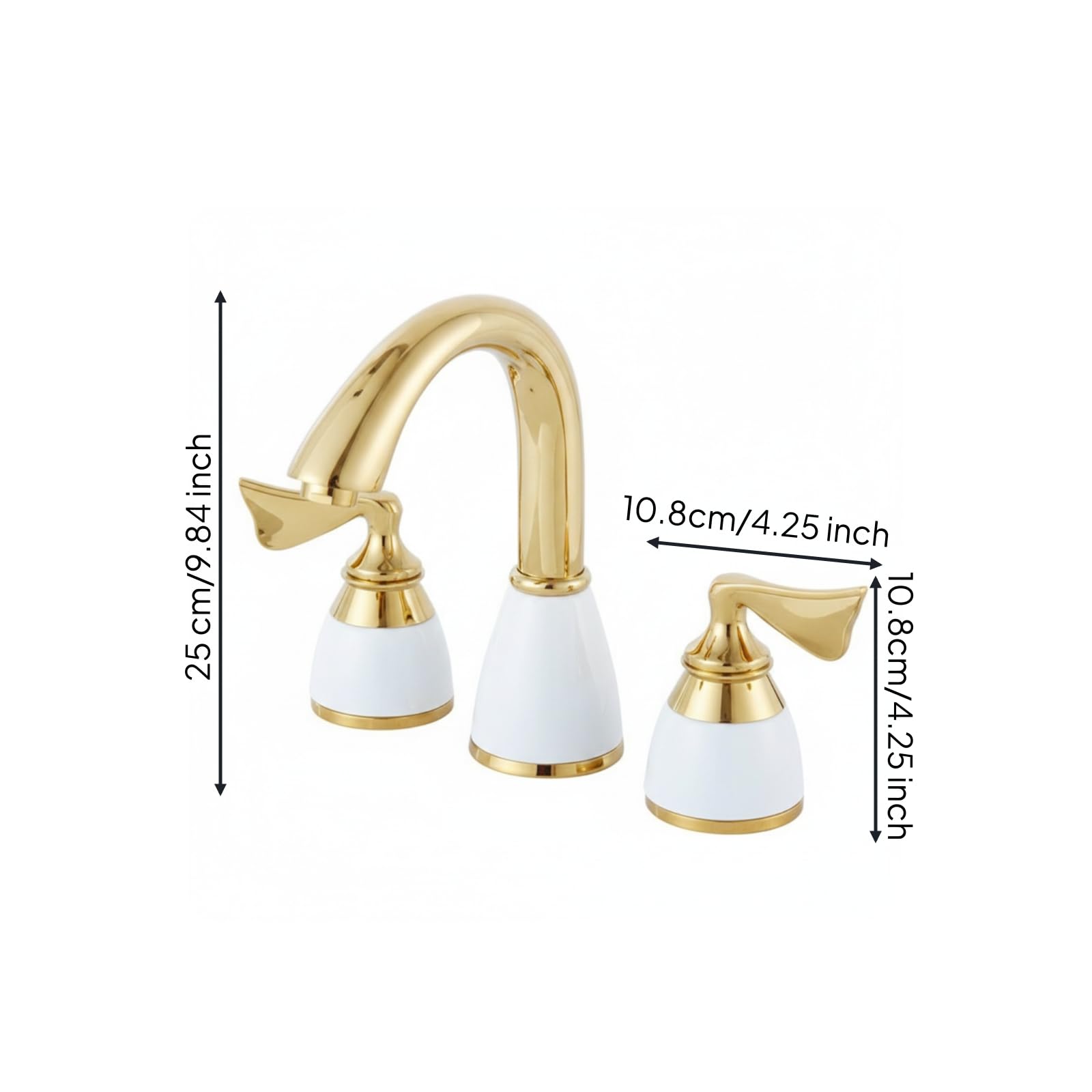 Rubinetto a Tre Fori in Ceramica Rubinetto con Manopole Separate Vintage Rubinetteria per Lavandino, Oro