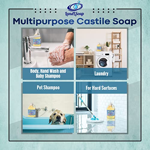 LandLSoap Unscented Antibacterial Liquid Castile Soap for Face, Hand