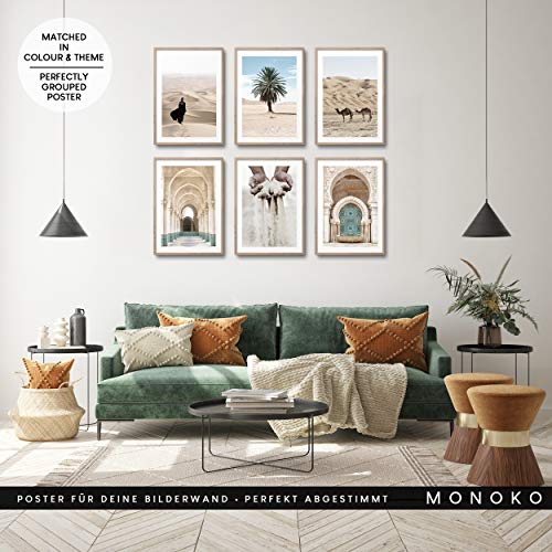 MONOKO® Wandbilder Wohnzimmer Modern | Beige Bilder Schlafzimmer | Natur Poster Set Marokko 6x A4 ohne Rahmen – Bild 4