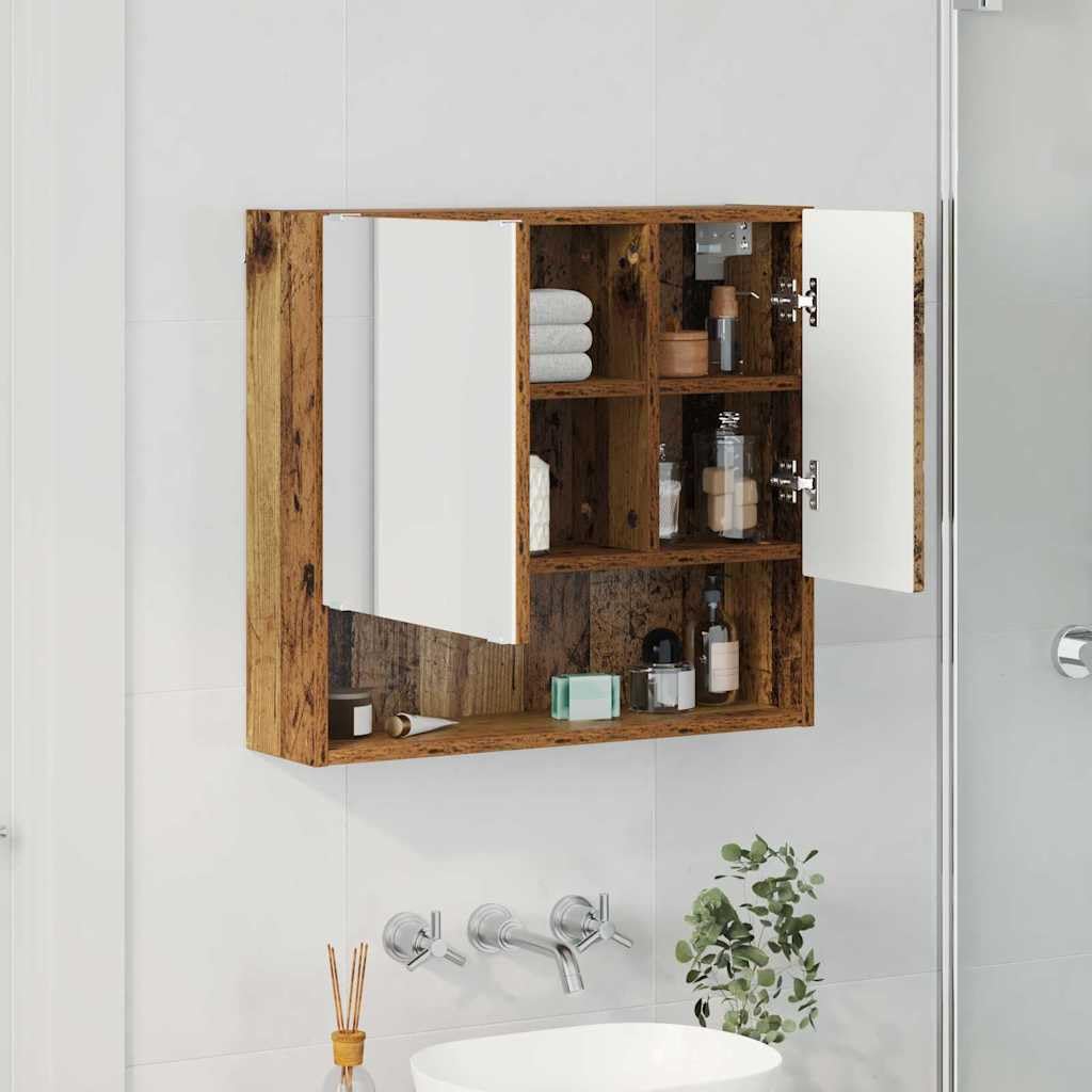 Moderner Badezimmer-Spiegelschrank mit Tür aus Holzwerkstoff, 59 x 17 x 55 cm, wandmontiert, mit viel Stauraum für Toilettenartikel und Kosmetik, minimalistisches Design