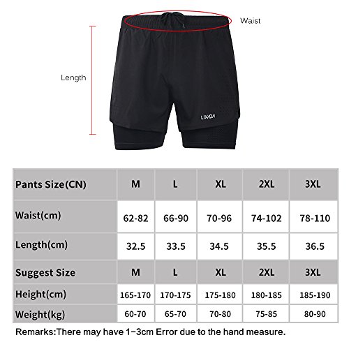 Lixada Men's 2-In-1 Running Shorts Quick Drying Breathable Active Training Exercise Jogging Cycling Shorts With Longer Liner & Reflective Elements, Black/Blue/Green/Grey (Dark Blue, L) #TOP3