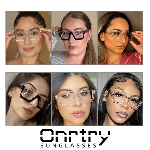 Image of Onrtry Oversized Square Blue Light Glasses for Women Men Fashion Semi Rimless Glasses Non Prescription Eyeglasses