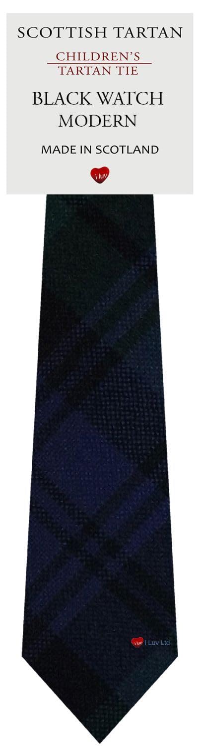 I LUV LTD Boys All Wool Tie Woven And Made in Scotland in Black Watch Modern Tartan