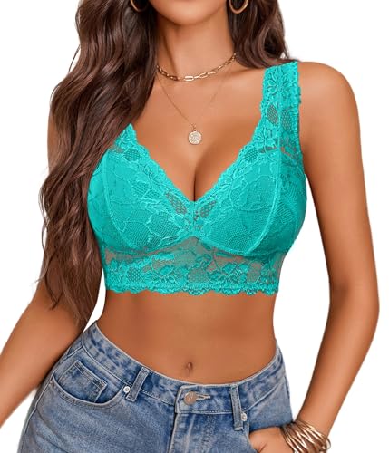 Image of Avidlove Bralettes for Women Lace Bra Non Padded Longline Bralette Deep V Triangle Sexy Everyday Lingerie Bras
