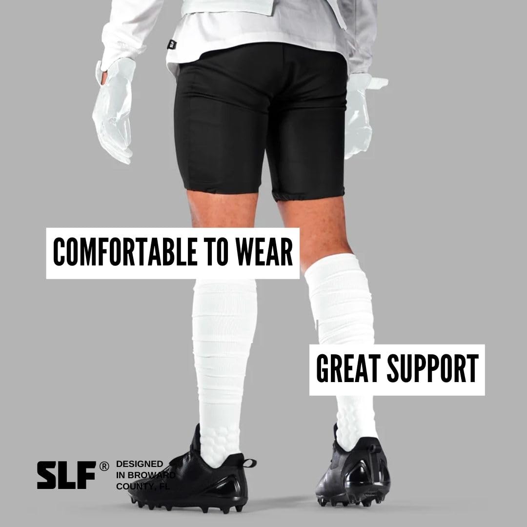 SLEEFS] Football Padded Scrunch Socks - Extra Long Padded Scrunchie Socks - Adult Size - Nylon/Spandex Construction Keeps Feet Dry - Football/Soccer/Baseball/Running - 1 Pack - White